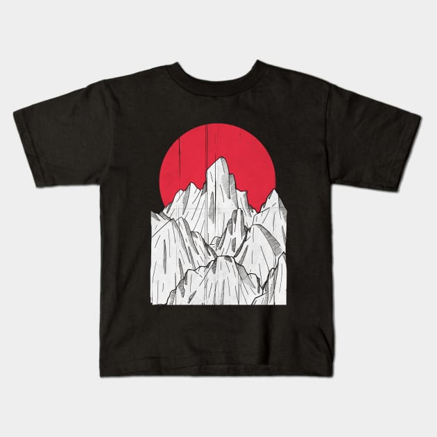 The red sun and the mountains Kids T-Shirt by Swadeillustrations